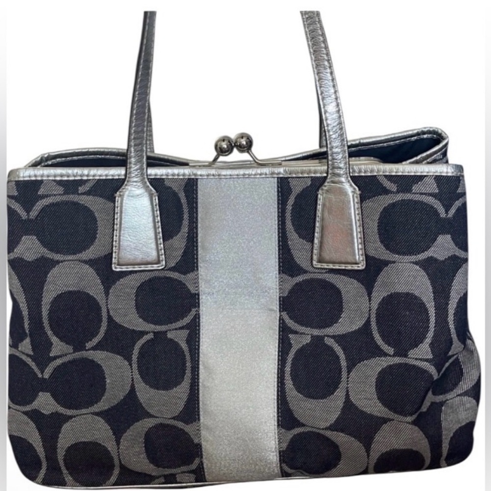 Coach Signature Tote in Denim and Silver - Picture 2 of 8